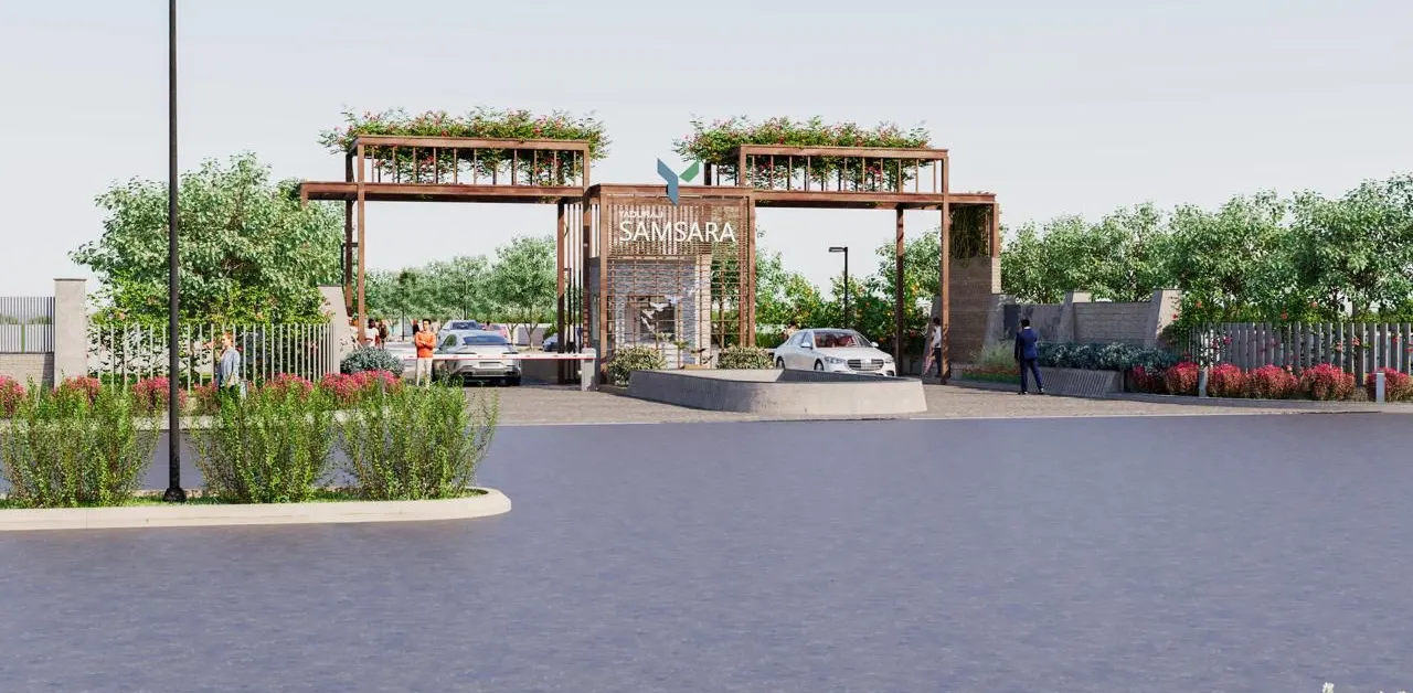 Landscaped entrance of Yaduraj Samsara eco-luxury residential township in Jaipur